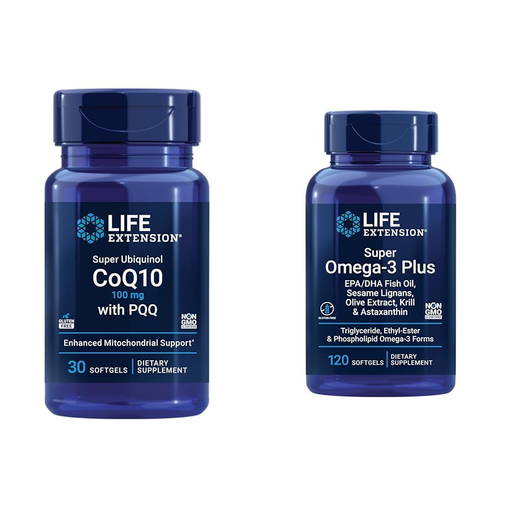 Life Extension Super Ubiquinol CoQ10 med PQQ, CoQ10, PQQ & Super Omega-3 Plus EPA / DHA Fish Oil, Sesame Lignans