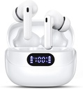 Trådløse øresnegl, 42H Playtime Bluetooth 5.3 Hovedtelefoner, HiFi Stereo Call Støj Annullering Earknopper, IPX7 Vandtæt Stereo in- Ear Earphones med LED Display til iOS Android (hvid)