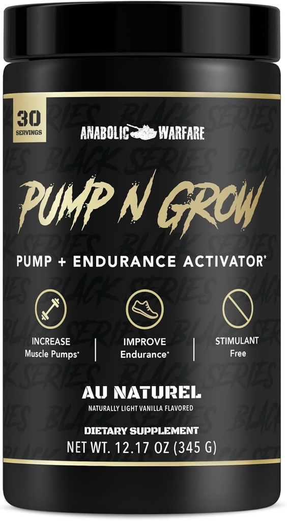 Anabolic Warfare Pump-N-Grow Muscle Pump Supplement Caffeine Free Pre Workout with L-Citrulline, L-Arginine, Beta-Alanine (Au Naturel – 30 Servings)