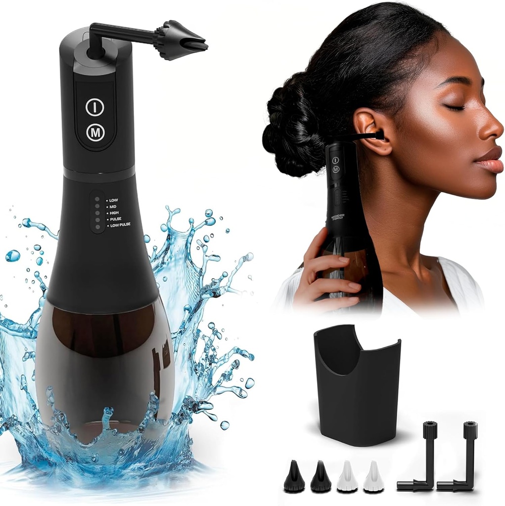 Ear Wax Removal Kit FSA HSA Egnet og Ear Rengøring Kit - 5 Trykmåtter, Timer - Sikker & nem at bruge - Ear Vanding Kit med 4 dyser, Vask Basin, kabel, opbevaring taske - IPX7 Earwax Fjernelse