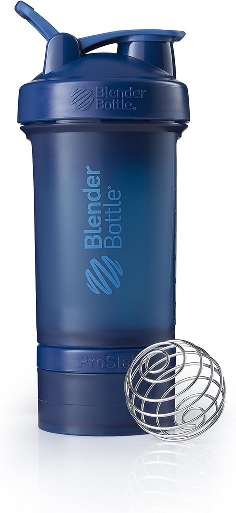 BlenderBottle Shaker Flaske med pille Organizer og opbevaring for protein pulver ProStak System, 22-Ounce, Navy