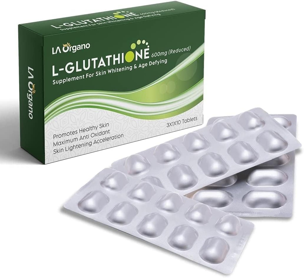 L Glutathione tabletter til sunde, lyse og strålende hud til mænd og kvinder med C-vitamin pakning med 1 (30 tabletter)