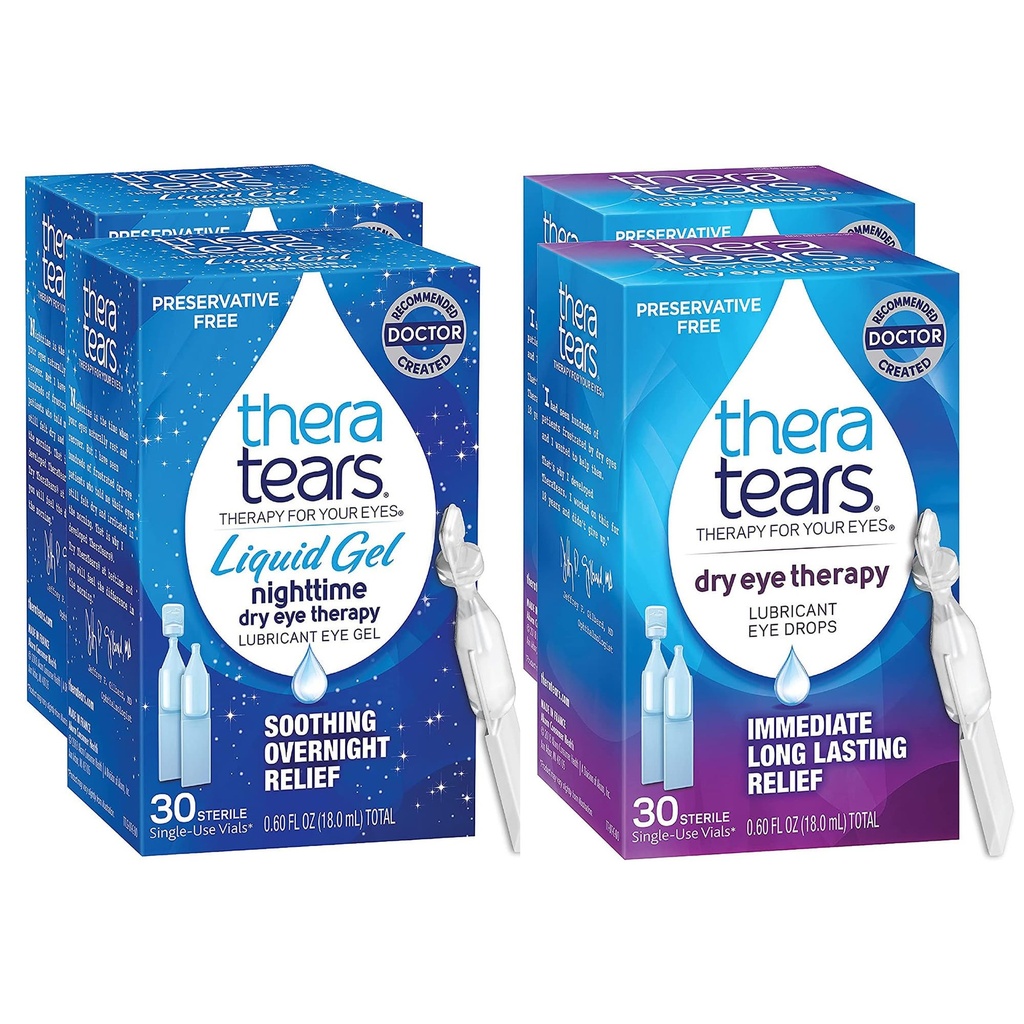 TheraTears Nighttime Therapyterapi Smøremiddel Øjendråber til tørre øjne, Konserveringsfri, Single- use hætteglas, Clear, 60 Greve, 0,6 Fl Oz med TheraTears øjendråber til tørre øjne, 60 Greve Single- use hætteglas