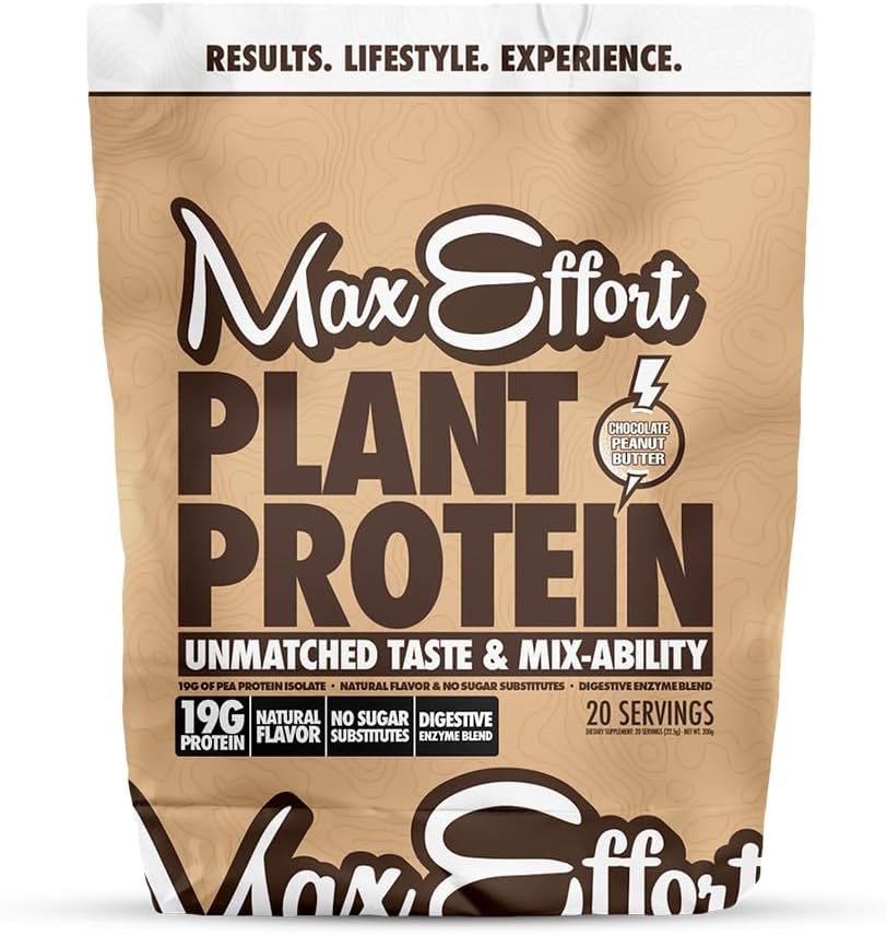 MAX EFFORT Plant Protein Powder, 19 G Pea Protein, Plant Based, Gluten Free, Low Carb, Protein Shake eller Smoothie Mix, Meal Erstatning, No Whey, No Sugar Substitutes, Chocolate Peanut Butter, 20 Srvg