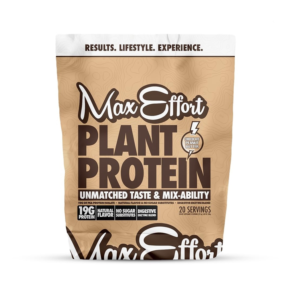 MAX EFFORT Plant Protein Powder, 19 G Pea Protein, Plant Based, Gluten Free, Low Carb, Protein Shake eller Smoothie Mix, Meal Erstatning, No Whey, No Sugar Substitutes, Chocolate Peanut Butter, 20 Srvg
