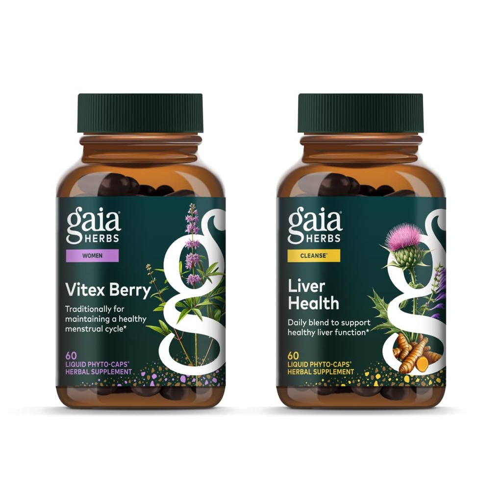 Gaia Herbs Vitex Berry (Chaste Tree) - Understøtter Hormonbalance & Fertilitet for kvinder - 60 Vegan Caps & Lever sundhed - Levertilskud med mælk tidsel, lakrids rod til lever og rense support -