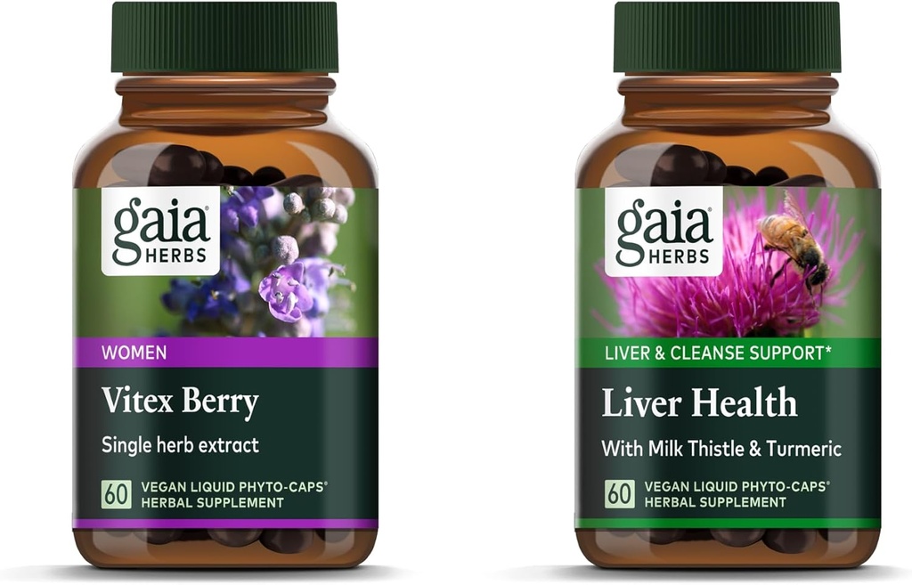 Gaia Herbs Vitex Berry (Chaste Tree) - Understøtter Hormonbalance & Fertilitet for kvinder - 60 Vegan Caps & Lever sundhed - Levertilskud med mælk tidsel, lakrids rod til lever og rense support -