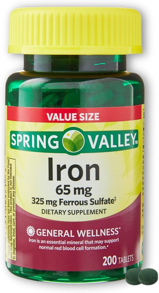 Iron 65mg Ferrous Sulfate- 200 Tablets (Pack of 1)