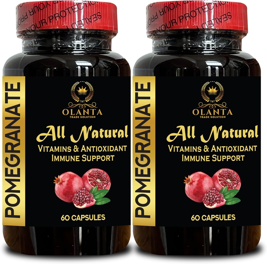 Granatæble ekstrakt - Antioxidant og sund aldring program, immunitet & fælles støtte, Ellagic Acid supplement, Granatæble polyphenoler, Højpotens Granatæble - 2 flasker 120 kapsler