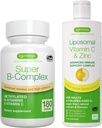 Super B- Complex + Liposomal Vitamin C 1000mg & Zink Vegan Bundle, Metyleret Sustained Release B Complex & High Absorption Liquid immun Support Complex, af Igennus