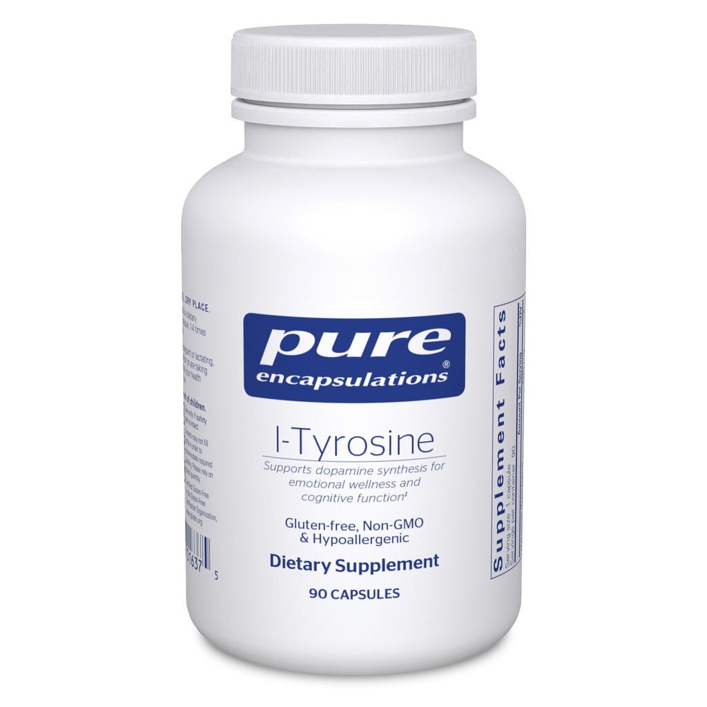 Rene indkapslinger L- Tyrosin - Aminosyretilskud - til hjernemasse, Dopamin & Thyroid funktion * - Vegan & Non- GMO - 90 kapsler