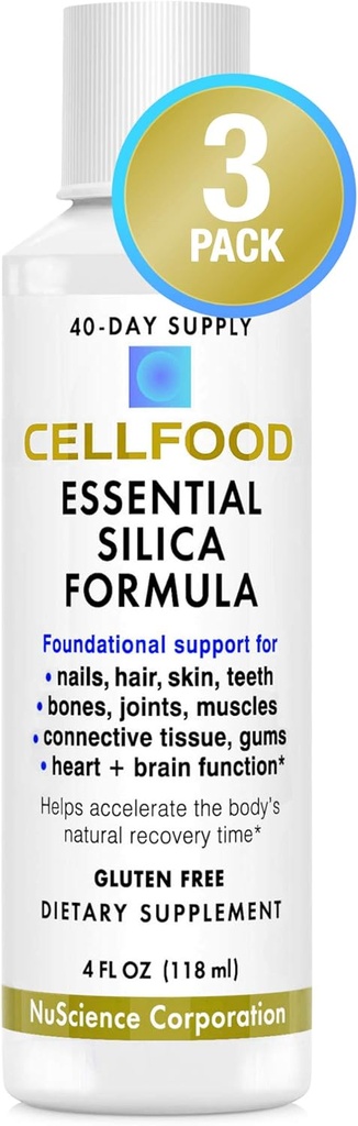 Cellfood Essential Silica Anti- Aging Formel - 4 fl oz, 3 Pack - Understøtter sunde knogler, Joints, Hår, Hud, Nails, Tænder & Gummer - Let at Absorb - Gluten & Thiaminase Gratis, Non- GMO - 120- Day Supply