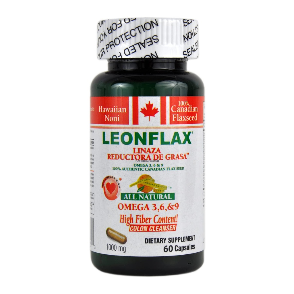 LEONFLAX, 100% autentiske canadiske hørfrø, Forbedre din fordøjelsessygdom, 60 kapsler, flaske