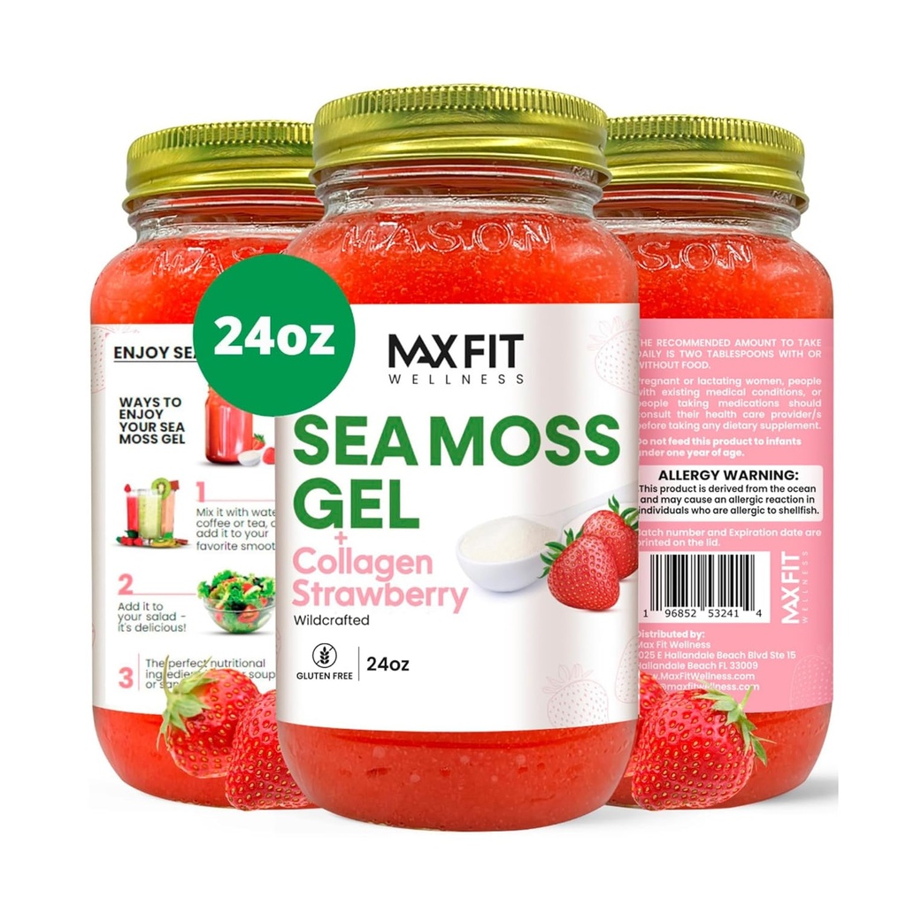 Sea Moss Gel Raw (24 Flavors) 24oz Wildсrafted Gold Sea Moss Gel from Saint Lucia | 92 Vitamins and Minerals | Pure Raw+Non-GMO