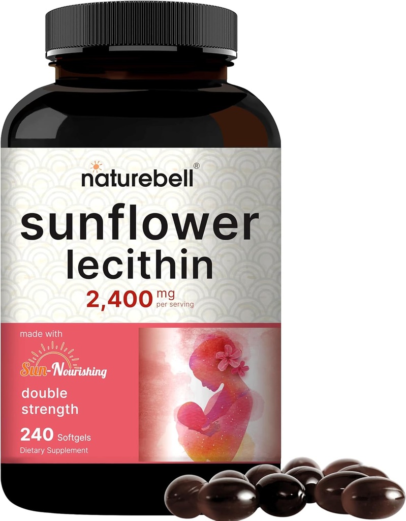 NatureBell Sunflower Lecithin 2,400mg, 240 Softgels | Infused with Non-GMO Sunflower Seed Oil – Rich in Phosphatidyl Choline – No Soy, No Gluten