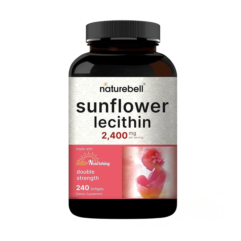 NatureBell Sunflower Lecithin 2,400mg, 240 Softgels - 124; Infunderes med non-GMO Sunflower Seed Oil - Rich in Phosphatidyl Cholin - No Soy, No Gluten