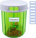 Vitamin Organizer Stor Pill Dispenser 4 Segment Portable Pill Organizer til fiskeolier, Vitamin, Kosttilskud, Medicin (Pill Container + Self Adhesive Labels)
