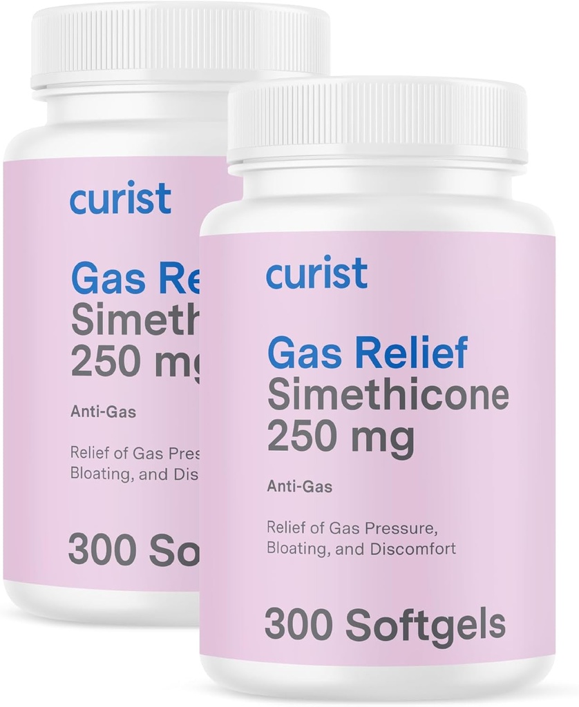 Curist Gas Relief Simeticone 2 Pack - 250 mg Softgels (600 Greve) fordøjelseslindring, Bloating Relief & Anti Flatulence Gas Pills til voksne hjælper Gas og Bloating Relief (600 Softgels)