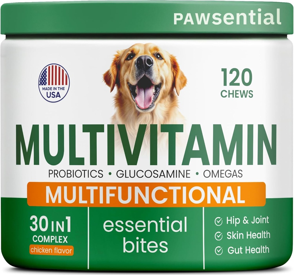 Hund Vitamin + Glucosamin - Chewable Multivitaminer + Probiotika, Omega - Hip & Joint Support, Hud & Coat, Gut Health - Voksen & Senior - Store & Små Breed - 120 Tyre