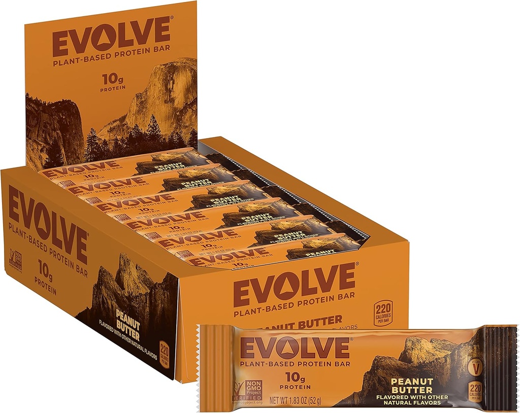 Evolve Plant Based Protein Bar, Peanut Butter, Dairy Free, Ingen Kunstige Articular, Non- GMO, Packaging May Vary, 10 g, 12 Greve (pakke med 1)