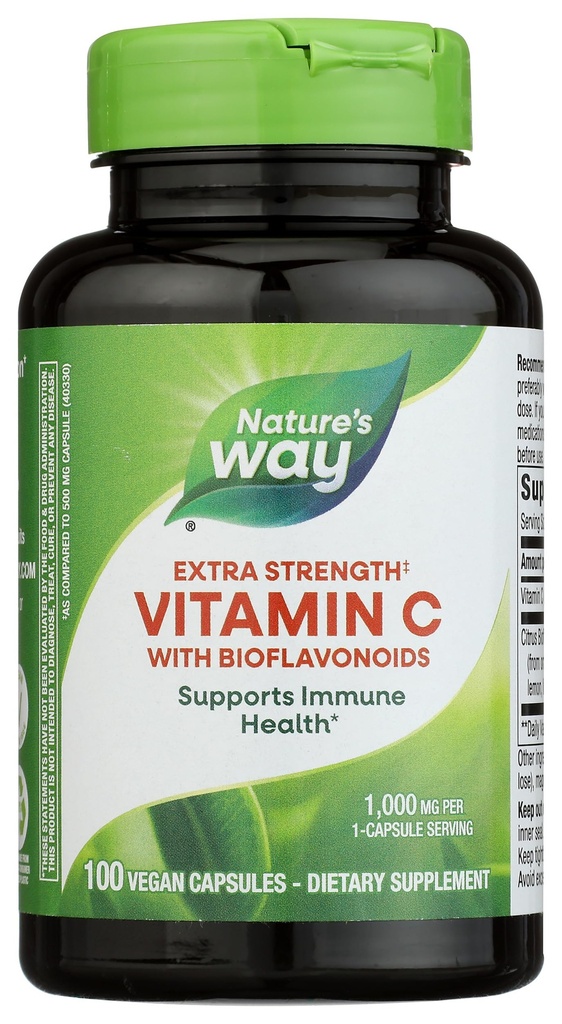 Nature 's Way Extra Strength (1) C-vitamin med bioflavonoider, understøtter immunforsvar *, fremmer Collagen produktion for sund hud *, 1.000 mg per kapsel, 100 Veganske kapsler (Packaging May Vary)