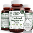 Naturlig Nutra Chelated Magnesium Oxide 250 mg - Høj Absorption for stærke knogler, hjerte sundhed, energi boost, gluten- fri, non-GMO, 90 tabletter (3 Pack) i BPA- fri genvindingsglasflasker