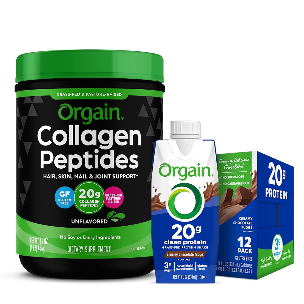 Orgain Grass Fed Hydrolyzed Collagen Peptider Protein Powder - Paleo & Keto Friendly, Aminosyretilskud, Pasture Raised & Grass Fed Clean Protein Shake, Cremet Chokolade Fudge - Måltidserstatning