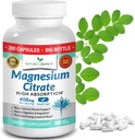 Magnesium Citrate 400mg - 200 kapsler - Høj styrke for søvn, ben kramper, ekstra styrke Absorption, Let at synke piller for kvinder & mænd, Vegan tillæg Ikke tabletter - Fremstillet i USA