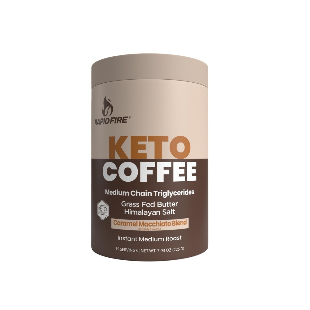 Rapidfire Keto Kaffe Instant Coffee Mix, Caramel Macchiato Flavor, 7.93 Ounce (255g), 15 Servere