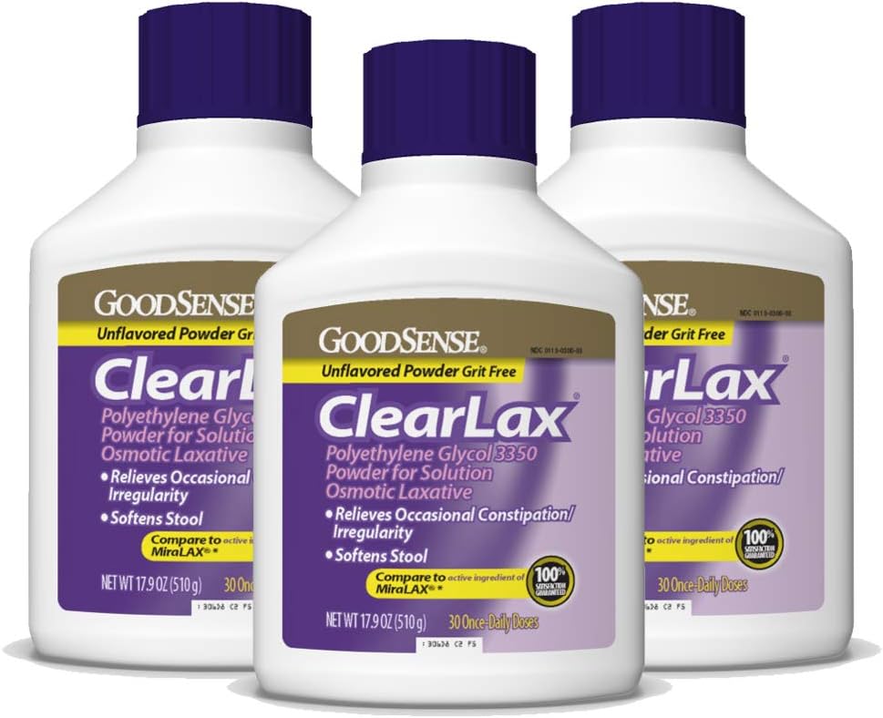 God sense ClearLax, Polyethylen Glycol 3350 Pulver til opløsning, osmotisk laxativ, 53, 7 Oz, pakning med 3 stk.