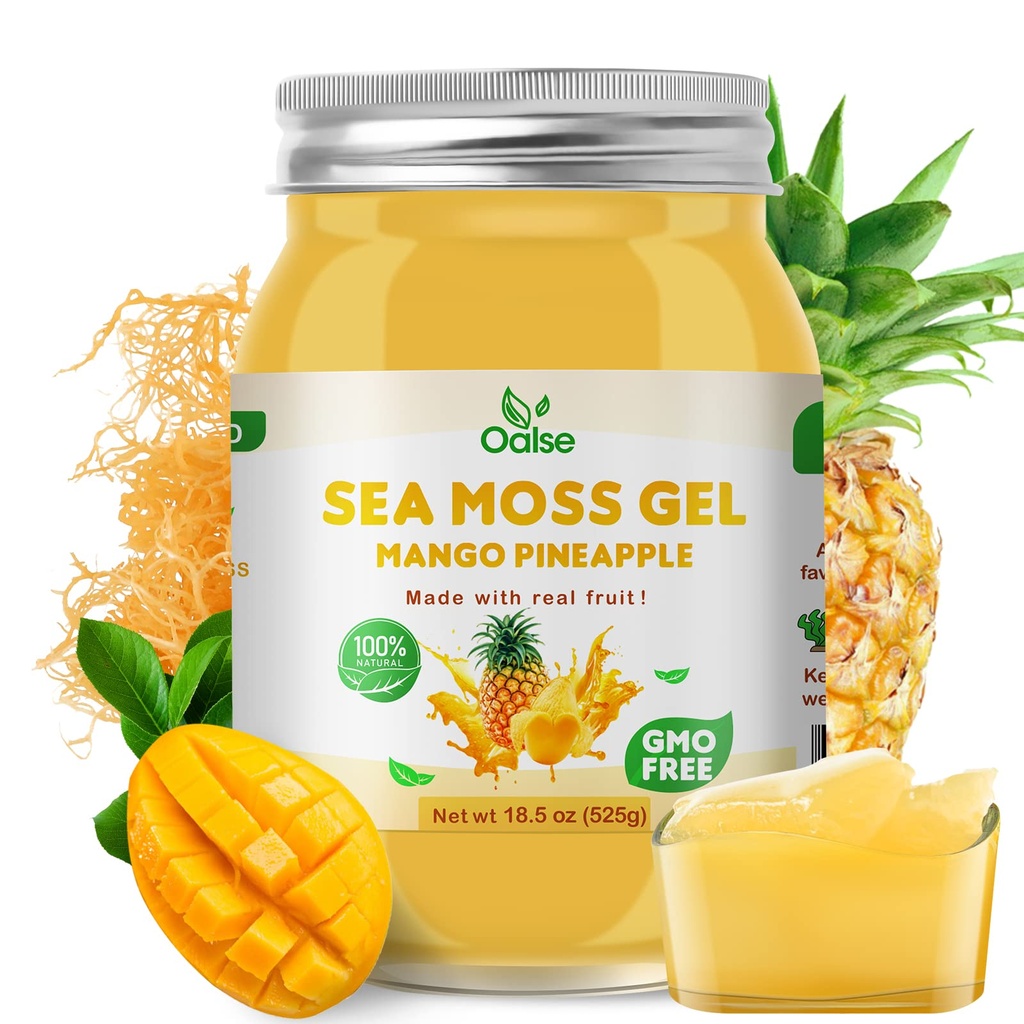 Sea Moss Gel - 18.5OZ Mango Ananas Flavor Sea Moss Gel Raw Nutrilious Rich in 102 Vitaminer og mineraler, Proteiner & Vitaminer, Vegan- Friendly