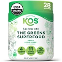 KOS Organic Super Green Powder Erythritol Free - Plant Based Superfood Blend with Spirulina, Chlorella & Wheatgrass - USDA Certified Organic, Green Juice Smoothie - Apple Flavor - 28 Serveringer
