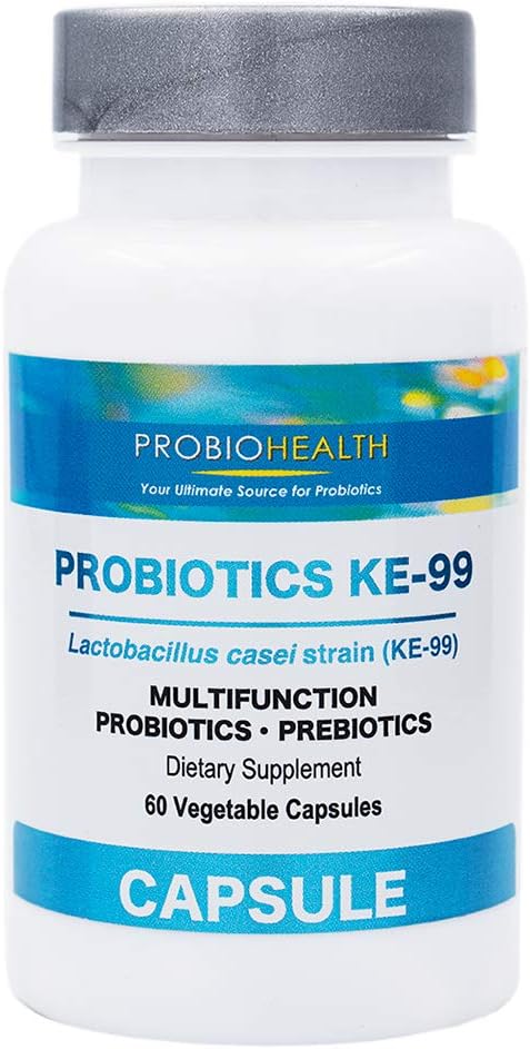 Probiohealth: Probiotika 6 Millioner CFU, Probiotika til kvinder og mænd, Lactobacillus casei (KE- 99), FOS, Trehalose, Vegetariske Kapsler, 60 Greve