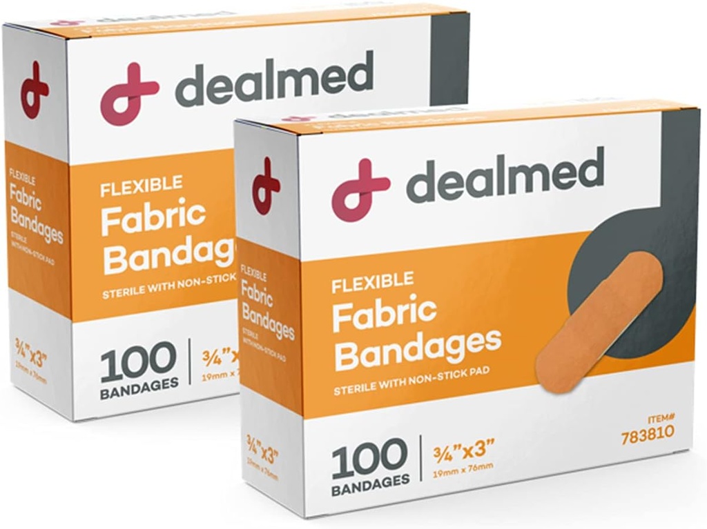 Dealed Fabric Flexible Adhesive Bandages - 100 Count (2 Pack) Bandages med Non- Stick Pad, Latex Free, Sårpleje for Førstehjælp Kit, 3 "x 3 / 4"