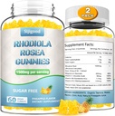 2 Pack Sugar- Free Rhodiola Rosea Gummies, Adaptogen Rhodiola Rosea Supplement & Cortisol Blocker til forbedret Stamina, Mood Elevation, og motivering Boost, ikke-GMO, Vegan, 120 Greve