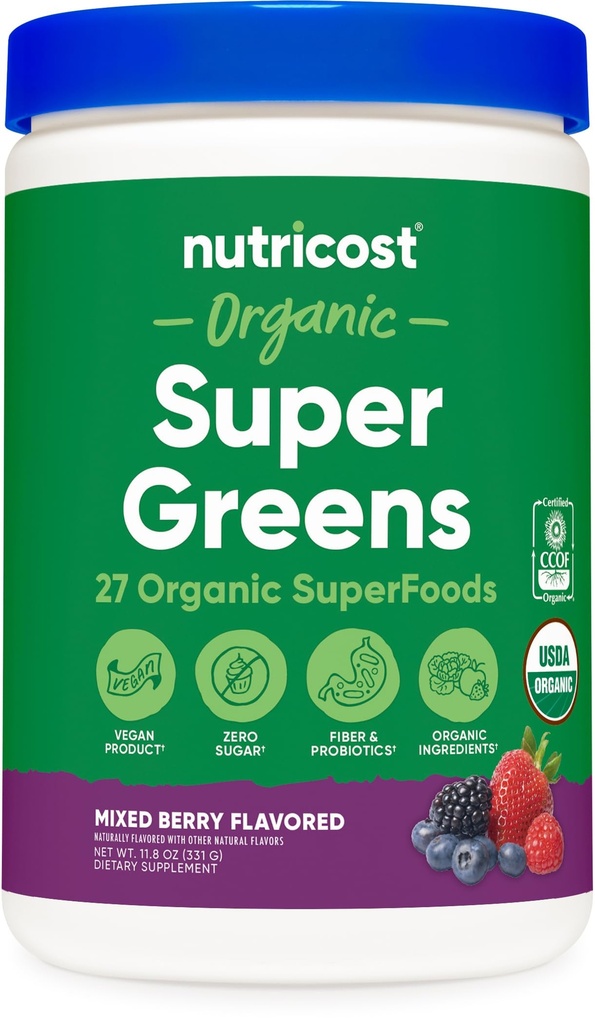 Nutricost Organic Super Green Powder (30 Servere) Blandet Berry Flavor - Superfood supplement drik mix