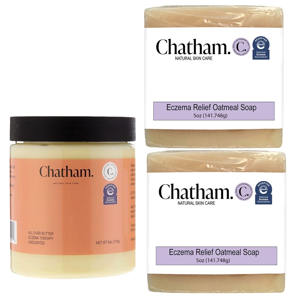 Chatham Natural Skin Care Over Butter Eksem Terapi 6oz og 2 x Eksem Relief Sæbe Bars 5oz Bundle