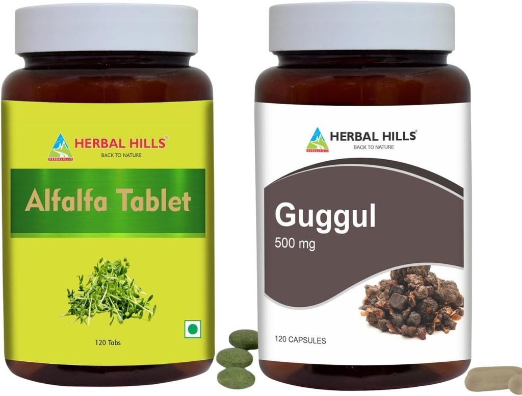 Herbal HILS Alfalfa Tablets and Guggul Capsules Guggulu Pack of 2 Combo