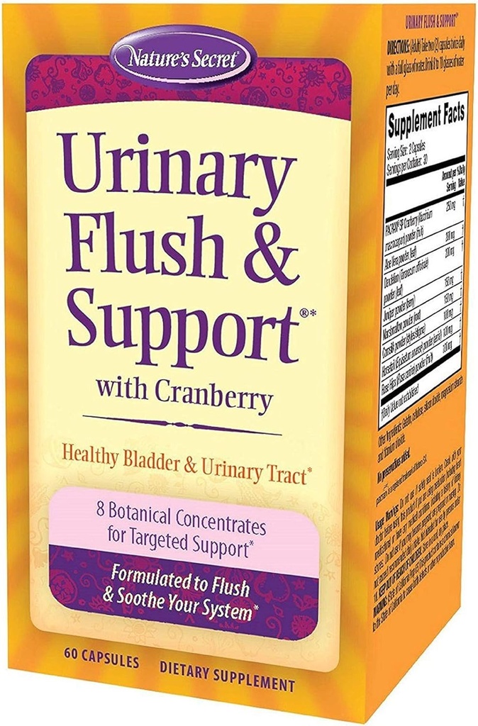 Nature 's Secret Urinflush & Support med Cranberry fremmer sund blår & urinveje - 8 botaniske koncentrat blandinger til Flush & Soothe - sund eliminering & afgiftning - 60 kapsler