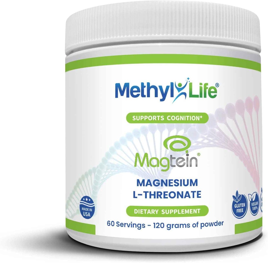 Methyl-Life® Magtein® Magnesium L-Threonate Powder – Brain-Preferred Magnesium for Superior Absorption & Purity | 120g (60 Servings) | Non-GMO, Gluten-Free, Filler-Free