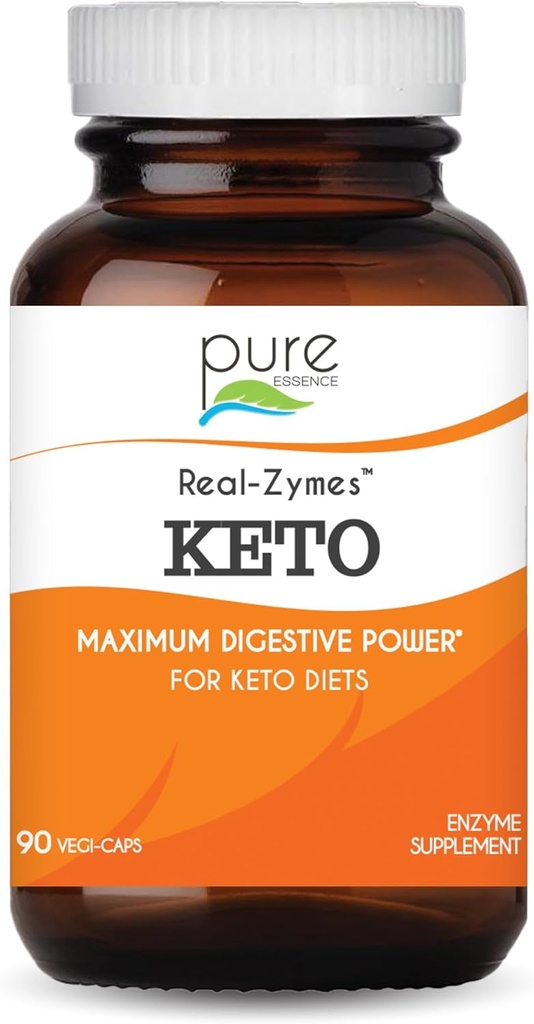 Real- Zymes ™ KETO fordøjelsesenzymer tillæg med Probiotika for bedre fordøjelse - Naturlig støtte til lindring af blodning, gas, bæltning, diarré, obstipation, IBS, osv. - 90 Caps