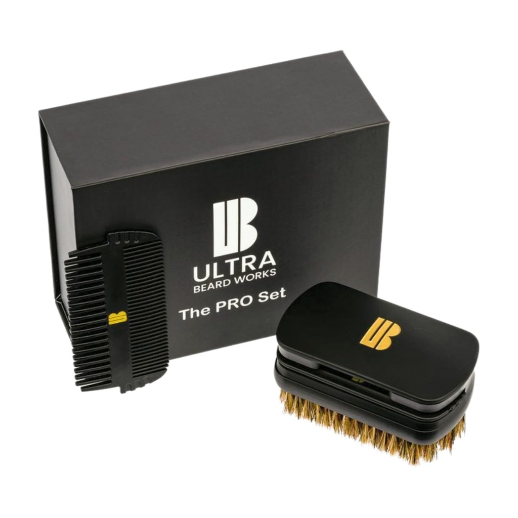 High-end Beard Brush Set - Pro Set - Ultimate Brush with Compact Mirror, Boar Bristle Brush, Two Combs, Customizable and Versatile for Men with Different Hair and Beard Textures