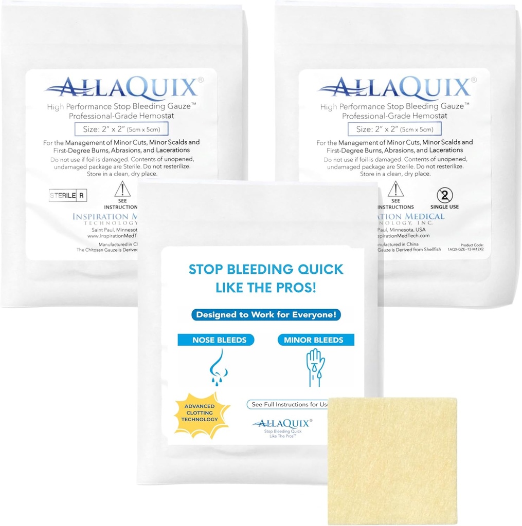 Høj ydeevne Stop Blødning Gauze Pads - 3- Pack (2 "x2") Name 124; Hemostatisk Sår Dressing for Cuts & Førstehjælp Kits
