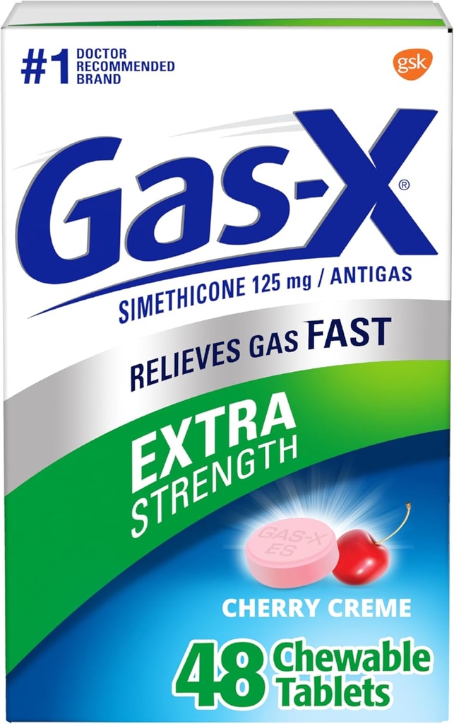 Gas- X ekstra styrke tyggetabletter med Simeticone 125 mg, Cherry - 48 Greve
