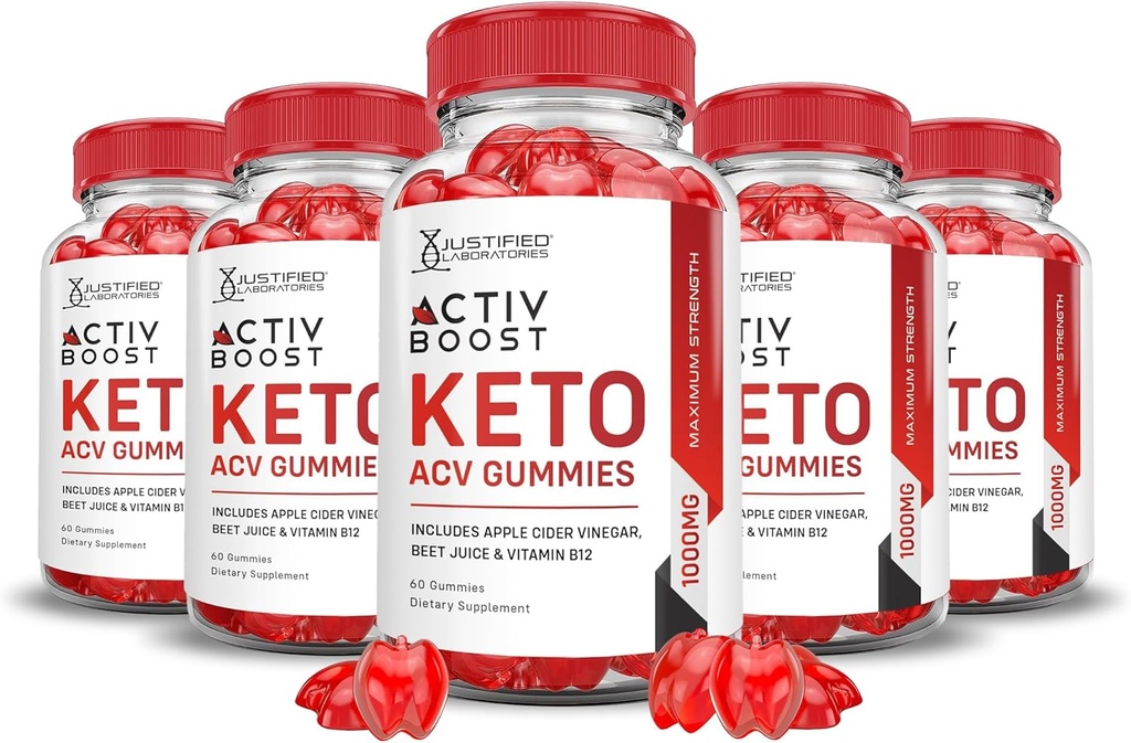 Justified Laboratories (5 Pack Activboost Keto Acv Gummies Advanced Formel 1000MG Active Boost Formulated with Pomegranate Beet Juice Powder B12 Vegan Non GMO 300 Gummys