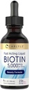 Carlyle Biotin 5000mcg Liquid Drops Mex124; 4 fl oz; for kvinder og mænd Mex124; Berry Flavor Mex124; Beauty Formel 124; Vegetar, Non- GMO & Gluten Free Supplement