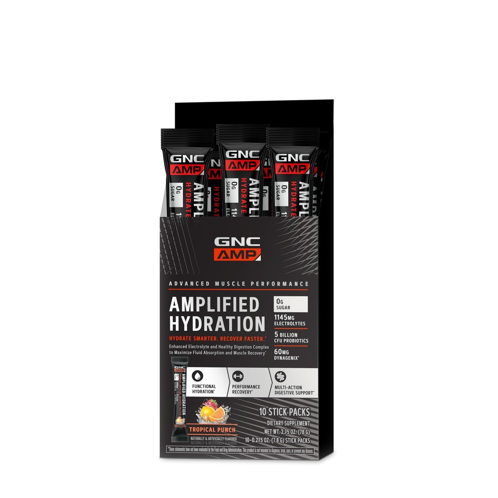 GNC AMP Amplified Hydration Electrolyte Powder Drink Mix 124; Enhanced Electrolyte & Sund fordøjelse Complex