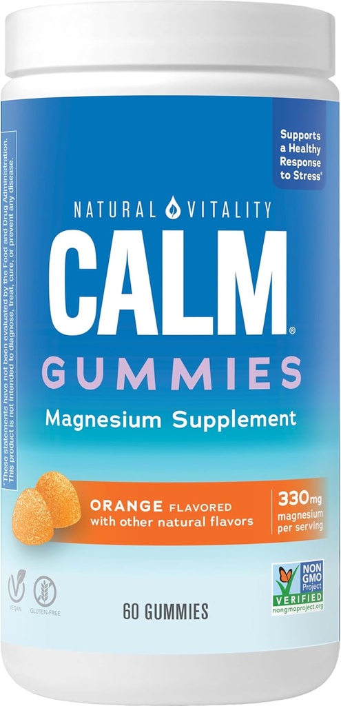 Naturlig Vitality CALM, Magnesium tillæg, Stress Relief Gummies, Understøtter en sund reaktion på stress, Gluten Free, Vegan, Orange Flavored, 60 Gummies