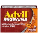 Advil Migræne Hovedpine Relief, Ibuprofen Kapsler med Ibuprofen 200 mg til Migræne Relief, Kvalme Relief og Lysfølsomhed Relief - 20 Væskefyldte Kapsler