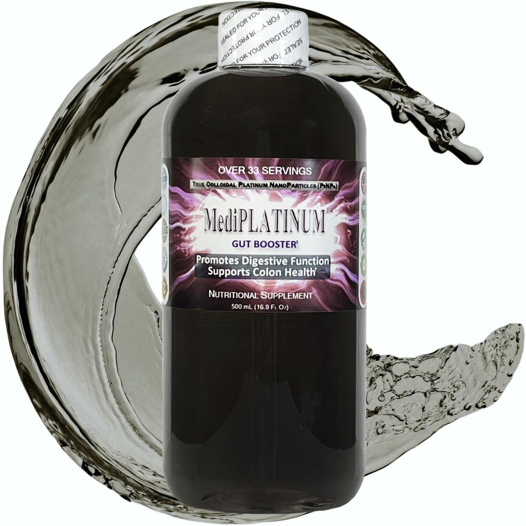 MediPLATINUM Gut Booster True Colloidal Platinum PtNP Nutritional Supplement - 500 ml (16.9 Fl Oz) i klar BPA- fri plast flaske